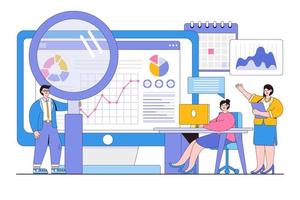 Flat data analysis, statistical for business finance investment on monitor graph dashboard concept. Outline design style minimal vector illustration