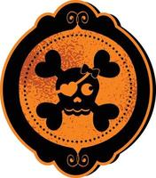 lindo camafeo de calavera de Halloween con un parche en el ojo con forma de corazón en colores neón. vector