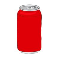 Red can of soda or cola. Hand drawing. Vector illustration isolated on white background