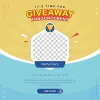 saludo de felicitación de banner de ganador de sorteo para plantilla de publicación de redes sociales vector