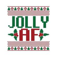 diseño de estilo vintage jolly af, regalo de vacaciones de navidad para la familia, diseño de letras de inspiración navideña vector