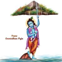 Govardhan puja with lord krishna greeting card design vector