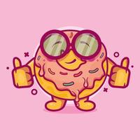 mascota de personaje de comida de donut inteligente con gesto de mano pulgar arriba dibujos animados aislados en diseño de estilo plano vector