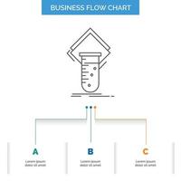 Chemistry. lab. study. test. testing Business Flow Chart Design with 3 Steps. Line Icon For Presentation Background Template Place for text vector