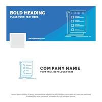 Blue Business Logo Template for Check. checklist. list. task. to do. Facebook Timeline Banner Design. vector web banner background illustration