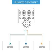Event. management. processing. schedule. timing Business Flow Chart Design with 3 Steps. Line Icon For Presentation Background Template Place for text vector