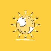 global. student. network. globe. kids Flat Line Filled Icon. Beautiful Logo button over yellow background for UI and UX. website or mobile application vector