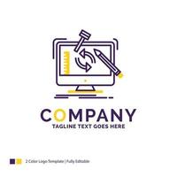 Company Name Logo Design For engineering. project. tools. workshop. processing. Purple and yellow Brand Name Design with place for Tagline. Creative Logo template for Small and Large Business. vector