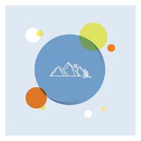 Cerro. paisaje. naturaleza. montaña. escena línea blanca icono círculo colorido fondo vector