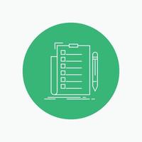 expertise. checklist. check. list. document White Line Icon in Circle background. vector icon illustration