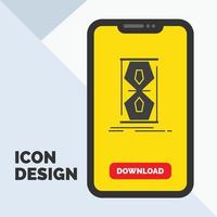 Access. clock. early. sand clock. time Glyph Icon in Mobile for Download Page. Yellow Background vector