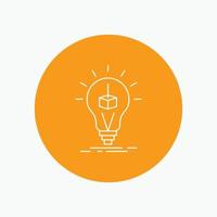 3d Cube. idea. bulb. printing. box White Line Icon in Circle background. vector icon illustration