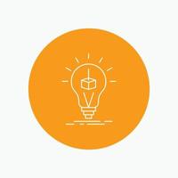 3d Cube. idea. bulb. printing. box White Line Icon in Circle background. vector icon illustration