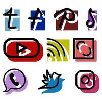 Colorful icons set. Social media outline logos. Website button. Vector illustration isolated on white background.