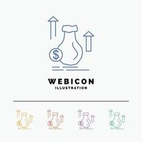 money. bag. dollar. growth. stock 5 Color Line Web Icon Template isolated on white. Vector illustration