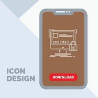 proteger. proteccion. cerrar. la seguridad. icono de línea segura en el móvil para la página de descarga vector