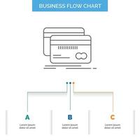 Banking. card. credit. debit. finance Business Flow Chart Design with 3 Steps. Line Icon For Presentation Background Template Place for text vector