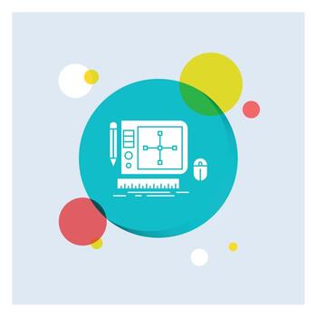 design. Graphic. Tool. Software. web Designing White Glyph Icon colorful Circle Background vector