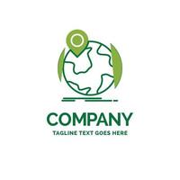 location. globe. worldwide. pin. marker Flat Business Logo template. Creative Green Brand Name Design. vector