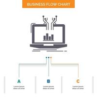 Analysis. analytical. management. online. platform Business Flow Chart Design with 3 Steps. Glyph Icon For Presentation Background Template Place for text. vector