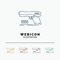 gun. handgun. pistol. shooter. weapon 5 Color Line Web Icon Template isolated on white. Vector illustration