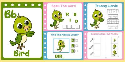 worksheets pack for kids with bird vector. children's study book vector