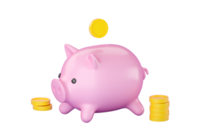 3d Piggy bank with falling money png