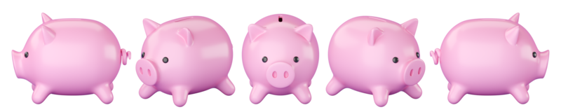 3d pink Piggy banks set of different sides . png