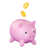 3d Piggy bank with falling money png