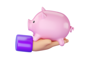 3d human hand holding Piggy bank. png