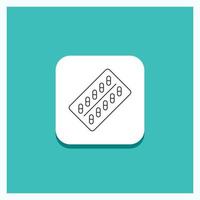 Round Button for medicine. Pill. drugs. tablet. packet Line icon Turquoise Background vector