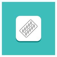 Round Button for medicine. Pill. drugs. tablet. packet Line icon Turquoise Background vector