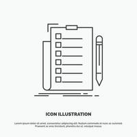 pericia. Lista de Verificación. controlar. lista. icono de documento. símbolo gris vectorial de línea para ui y ux. sitio web o aplicación móvil vector