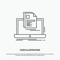 cuenta. computadora portátil. reporte. impresión. icono de reanudar. símbolo gris vectorial de línea para ui y ux. sitio web o aplicación móvil vector