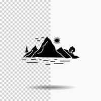 naturaleza. Cerro. paisaje. montaña. icono de glifo de árbol sobre fondo transparente. icono negro vector