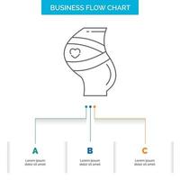 cinturón. la seguridad. el embarazo. embarazada. diseño de diagrama de flujo de negocios de mujeres con 3 pasos. icono de línea para el lugar de plantilla de fondo de presentación para texto vector