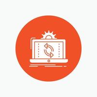 data. processing. Analysis. reporting. sync White Glyph Icon in Circle. Vector Button illustration