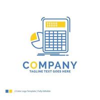 calculator. calculation. math. progress. graph Blue Yellow Business Logo template. Creative Design Template Place for Tagline. vector