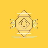 ubicomp. Computing. Ubiquitous. Computer. Concept Flat Line Filled Icon. Beautiful Logo button over yellow background for UI and UX. website or mobile application vector