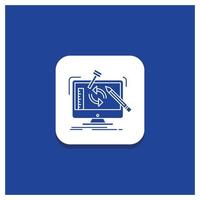 Blue Round Button for engineering. project. tools. workshop. processing Glyph icon vector