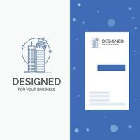 Business Logo for building. smart city. technology. satellite. corporation. Vertical Blue Business .Visiting Card template vector
