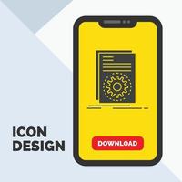 Code. executable. file. running. script Glyph Icon in Mobile for Download Page. Yellow Background vector
