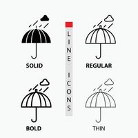 Umbrella. camping. rain. safety. weather Icon in Thin. Regular. Bold Line and Glyph Style. Vector illustration