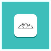 Round Button for hill. landscape. nature. mountain. sun Line icon Turquoise Background vector