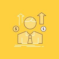 negocio. hombre. avatar. empleado. icono lleno de línea plana de hombre de ventas. hermoso botón de logotipo sobre fondo amarillo para ui y ux. sitio web o aplicación móvil vector