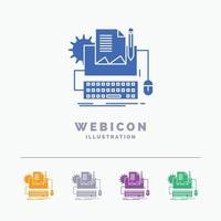 Type Writer. paper. computer. paper. keyboard 5 Color Glyph Web Icon Template isolated on white. Vector illustration