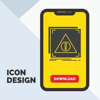 error. solicitud. denegado. servidor. icono de glifo de alerta en el móvil para la página de descarga. fondo amarillo vector