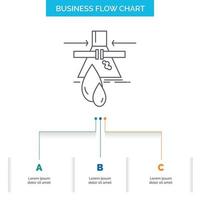 químico. filtración. detección. fábrica. diseño de diagrama de flujo de negocios de contaminación con 3 pasos. icono de línea para el lugar de plantilla de fondo de presentación para texto vector