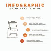 arcada. consola. juego. máquina. reproducir plantilla de infografía para sitio web y presentación. icono de línea gris con ilustración de vector de estilo infográfico naranja