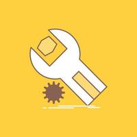 ajustes. aplicación instalación. mantenimiento. icono lleno de línea plana de servicio. hermoso botón de logotipo sobre fondo amarillo para ui y ux. sitio web o aplicación móvil vector